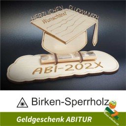 Holzschild für Geldgeschenk zum Abitur Personalisierbar